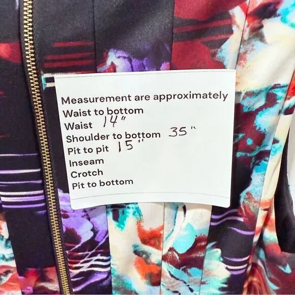 Vince Camuto Black Multi Sleeveless Printed Pleated A-Line Dress Lined 16 - Picture 11 of 12